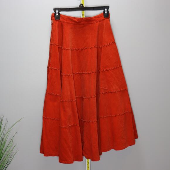 Vintage Handmade Brick Red Corduroy Circle Skirt Hand Stitching S - Picture 2 of 4